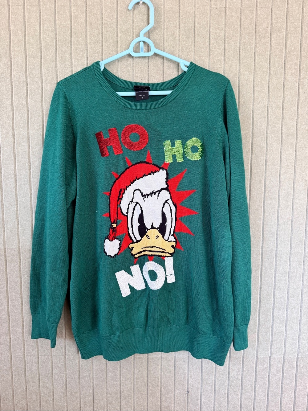 Disney Green Donald Duck 'HO HO NO!' Crewneck Sweater